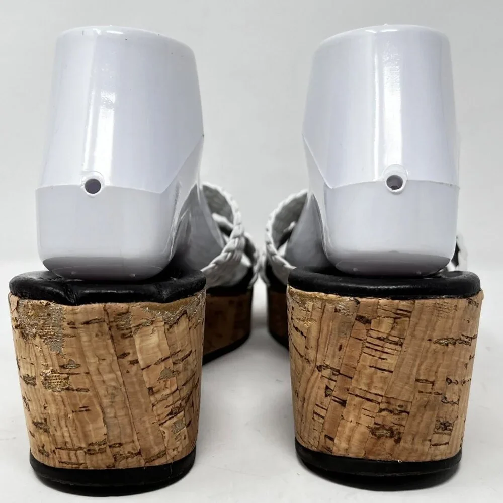 Donald J Pliner White Woven Criss Cross Cork Wedge Sandals Slide Size 9? READ